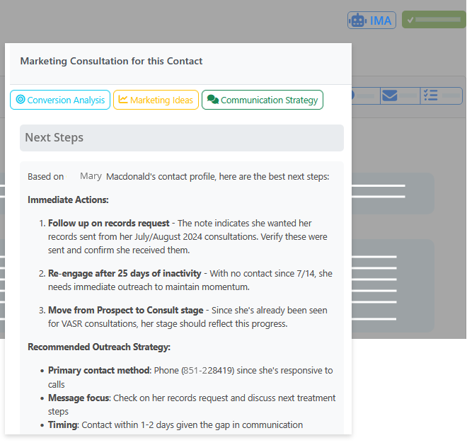 InfluxMD IMA contact strategy